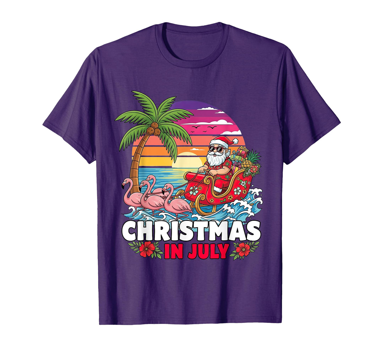 Xmas in July Santa Beach Trip Tropical Summer Vibes Palm T-Shirt
