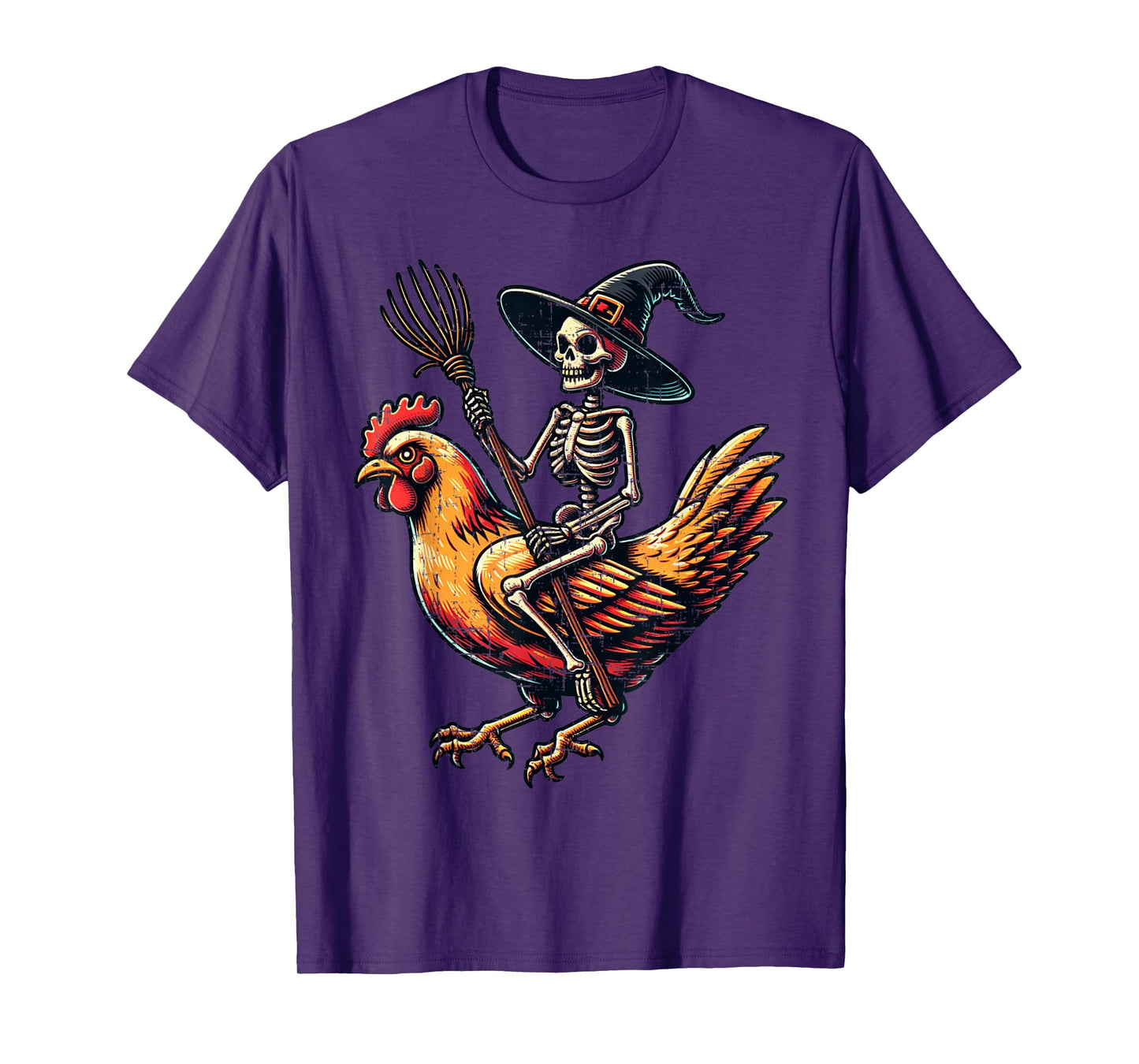 Skeleton Riding A Chicken Funny Halloween Pumpkin Boys T-Shirt