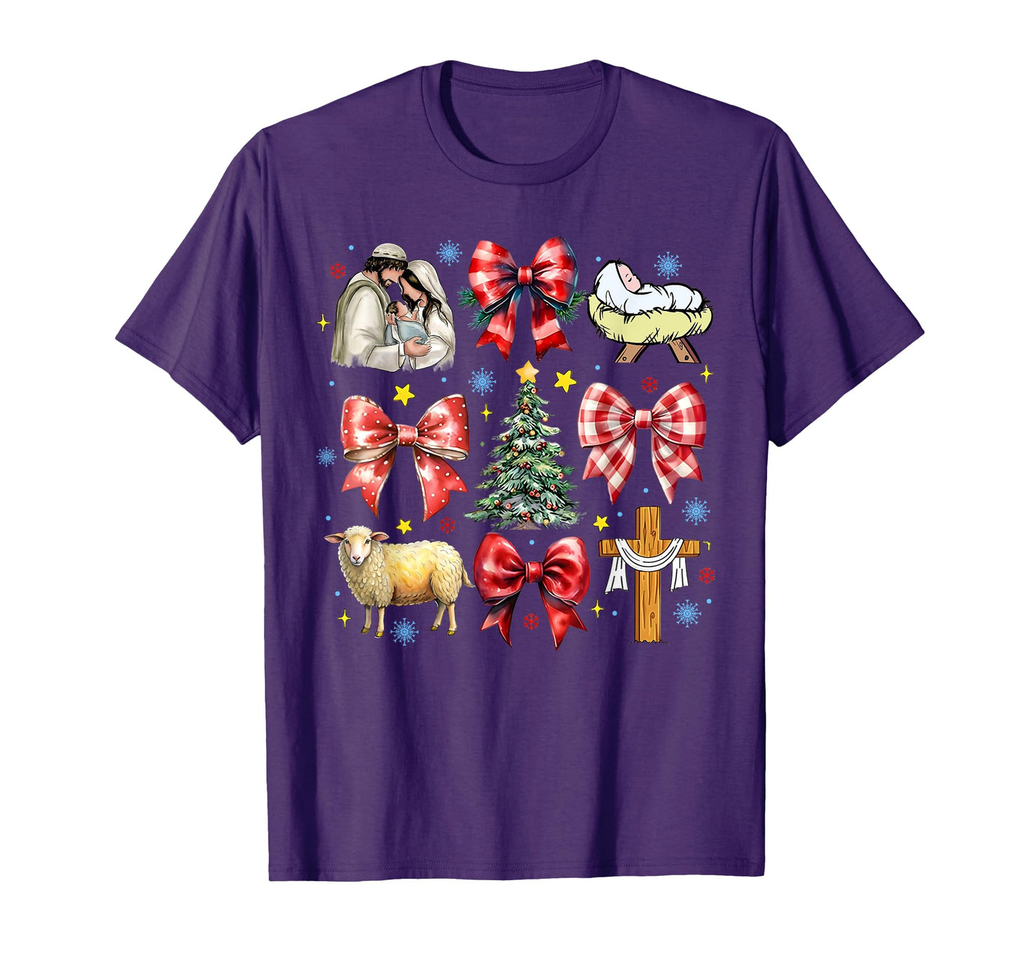 Jesus Birth Christmas Coquette Bow Nativity Scene Christian T-Shirt
