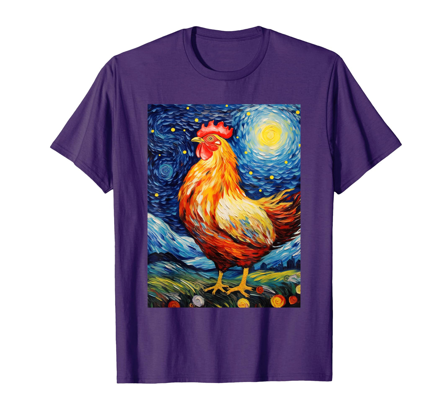 Chicken Starry Night Van Gogh Style Graphic T-Shirt