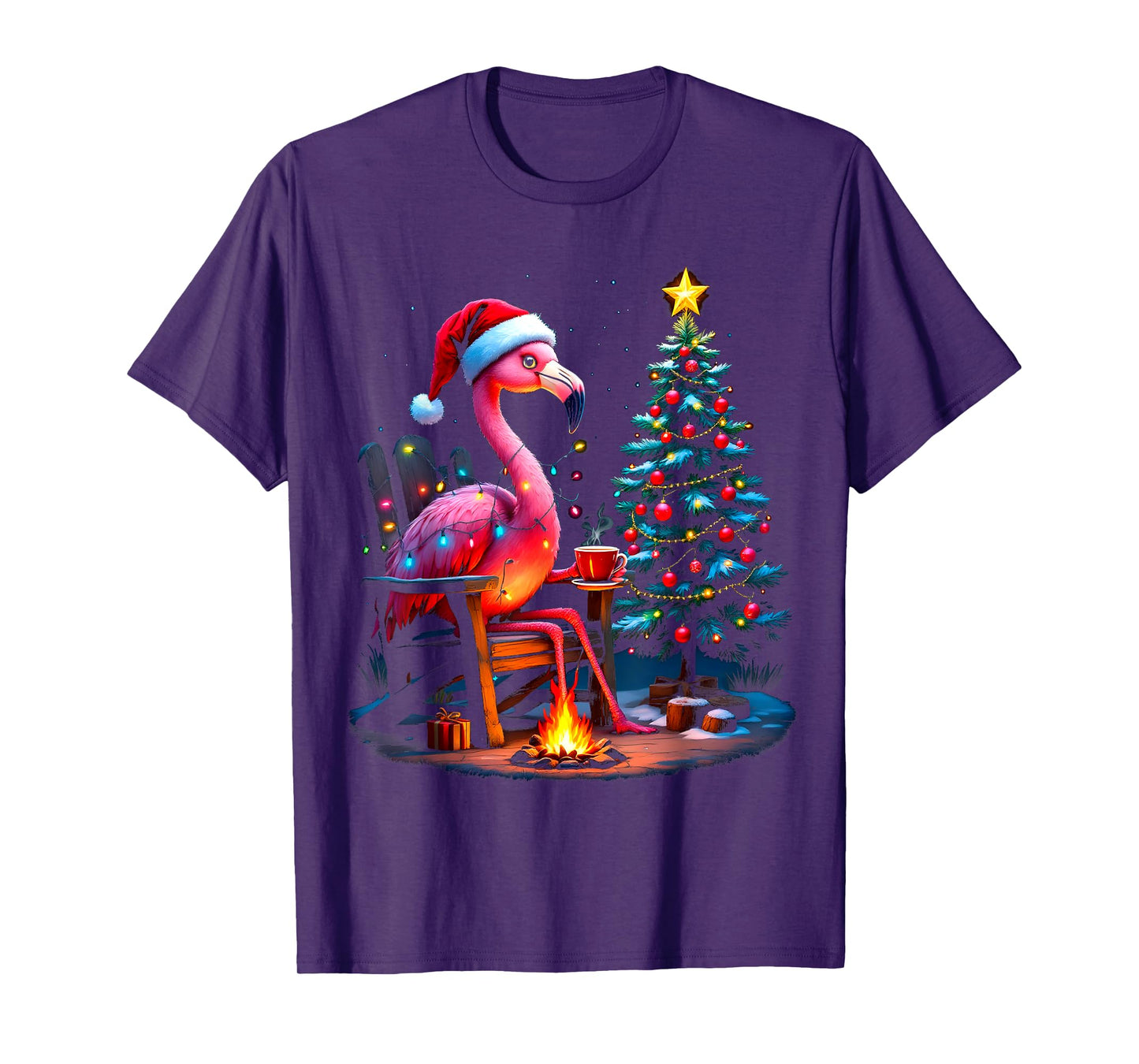 Funny Christmas Flamingo Santa Lights Winter Men Women Kids T-Shirt
