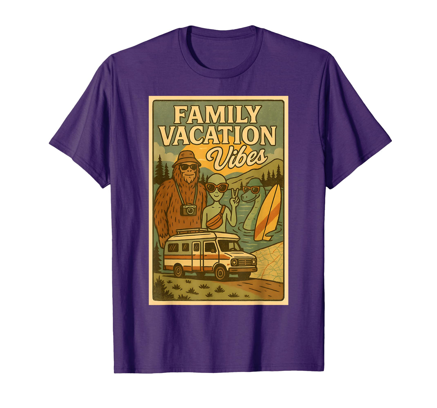 Funny Summer Bigfoot Family Vacation Alien Nessie Cryptid T-Shirt