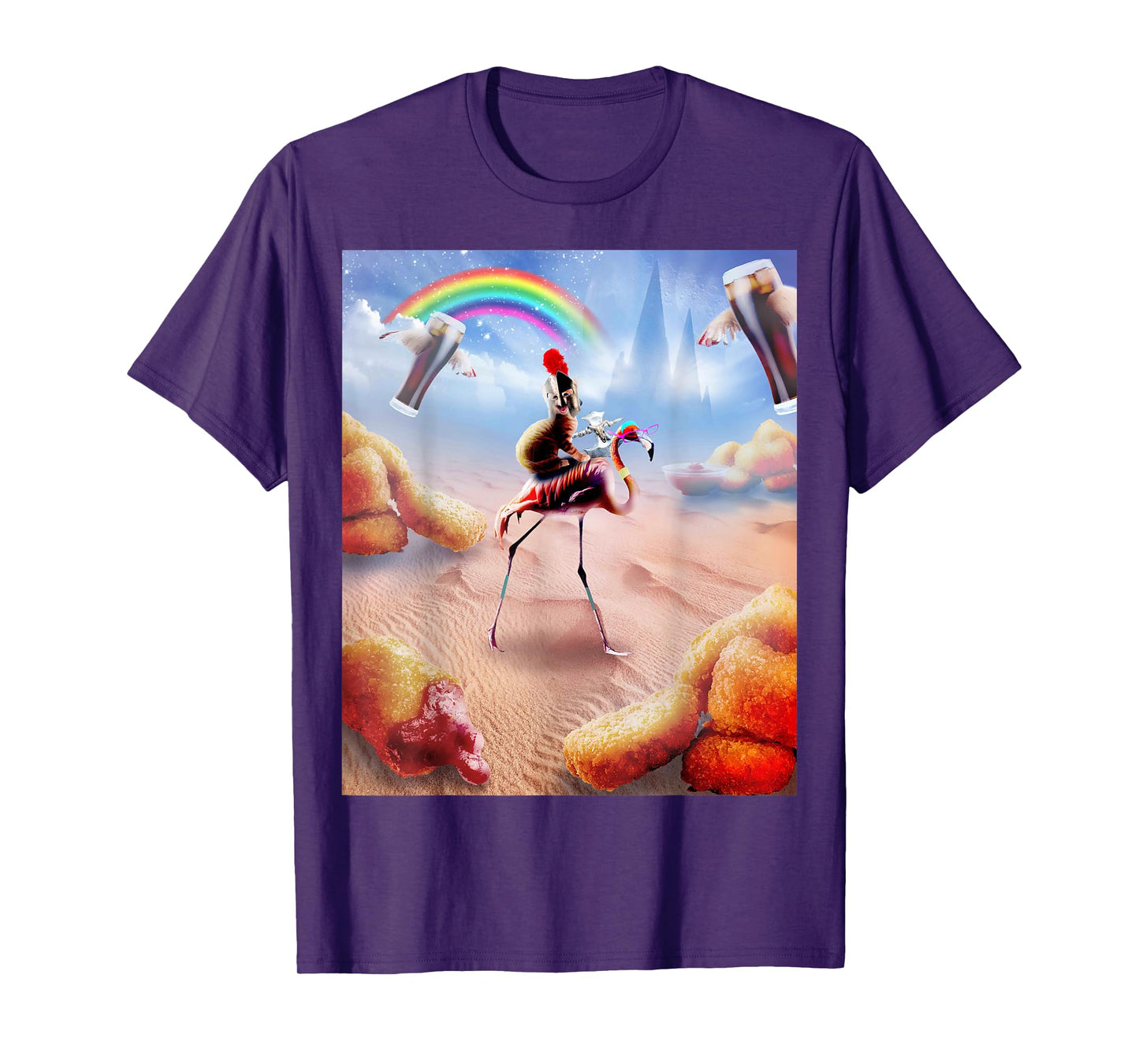Cat Riding Flamingo With Chicken Nuggets And Cola T-Shirt