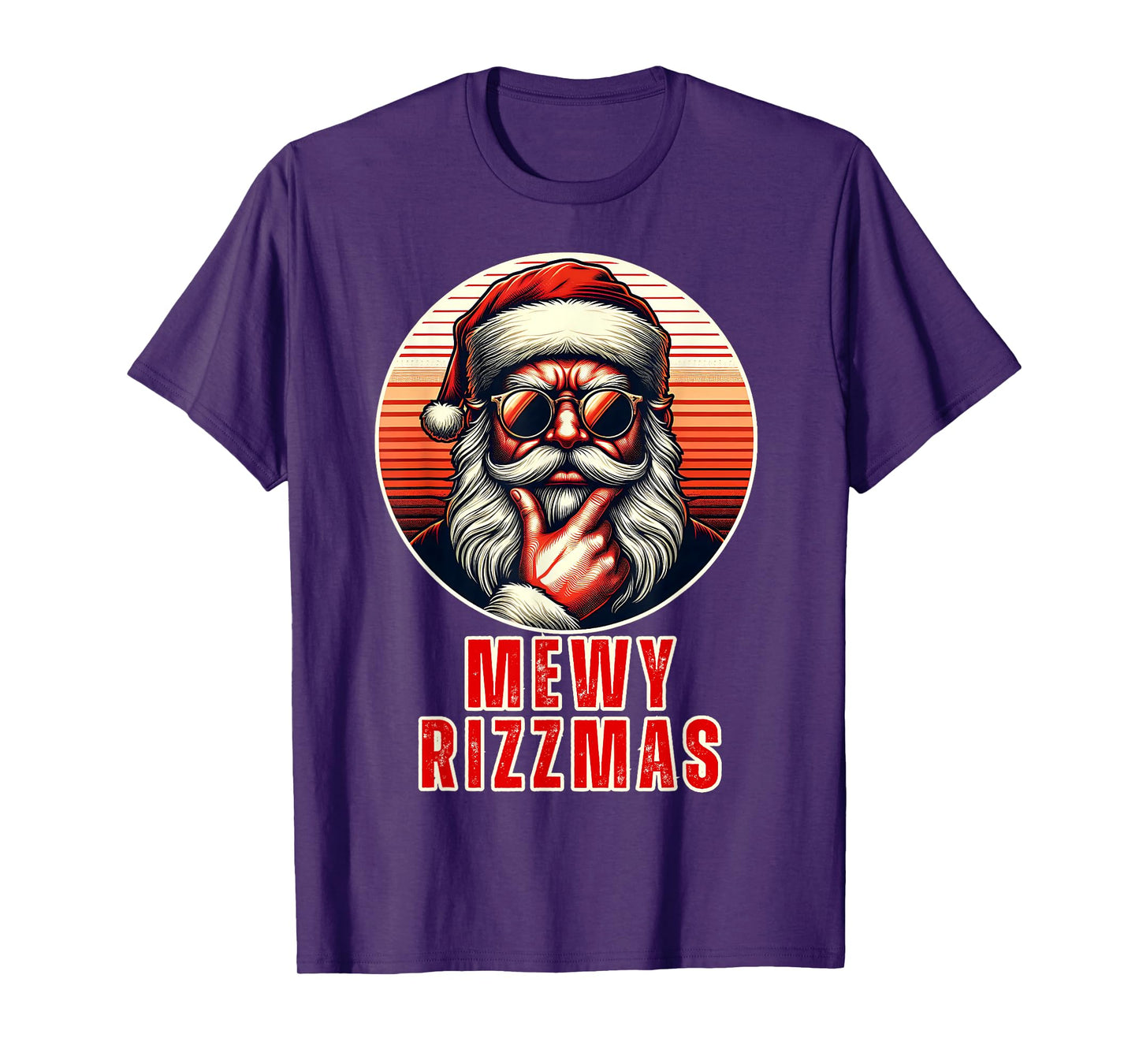 Mewy Rizzmas Funny Santa Mewing Joke Rizz Mens Christmas T-Shirt