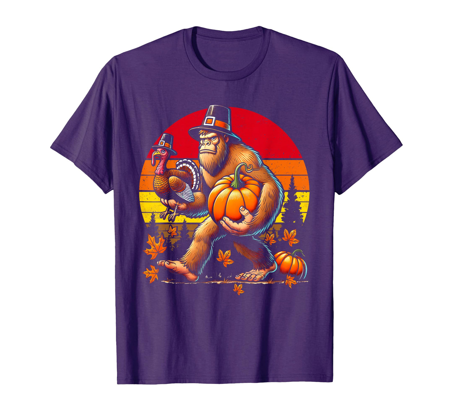 Bigfoot Pilgrim Turkey Pumpkin Thanksgiving Day Boys Men T-Shirt