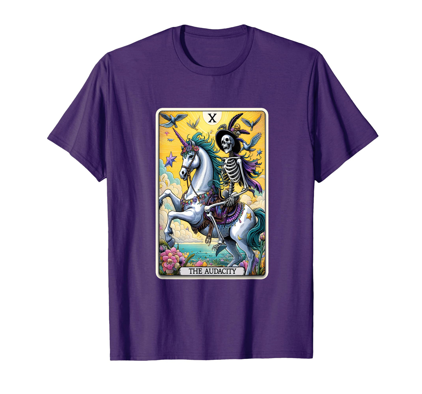 Audacity Tarot Card Sarcastic Skeleton Riding Unicorn T-Shirt
