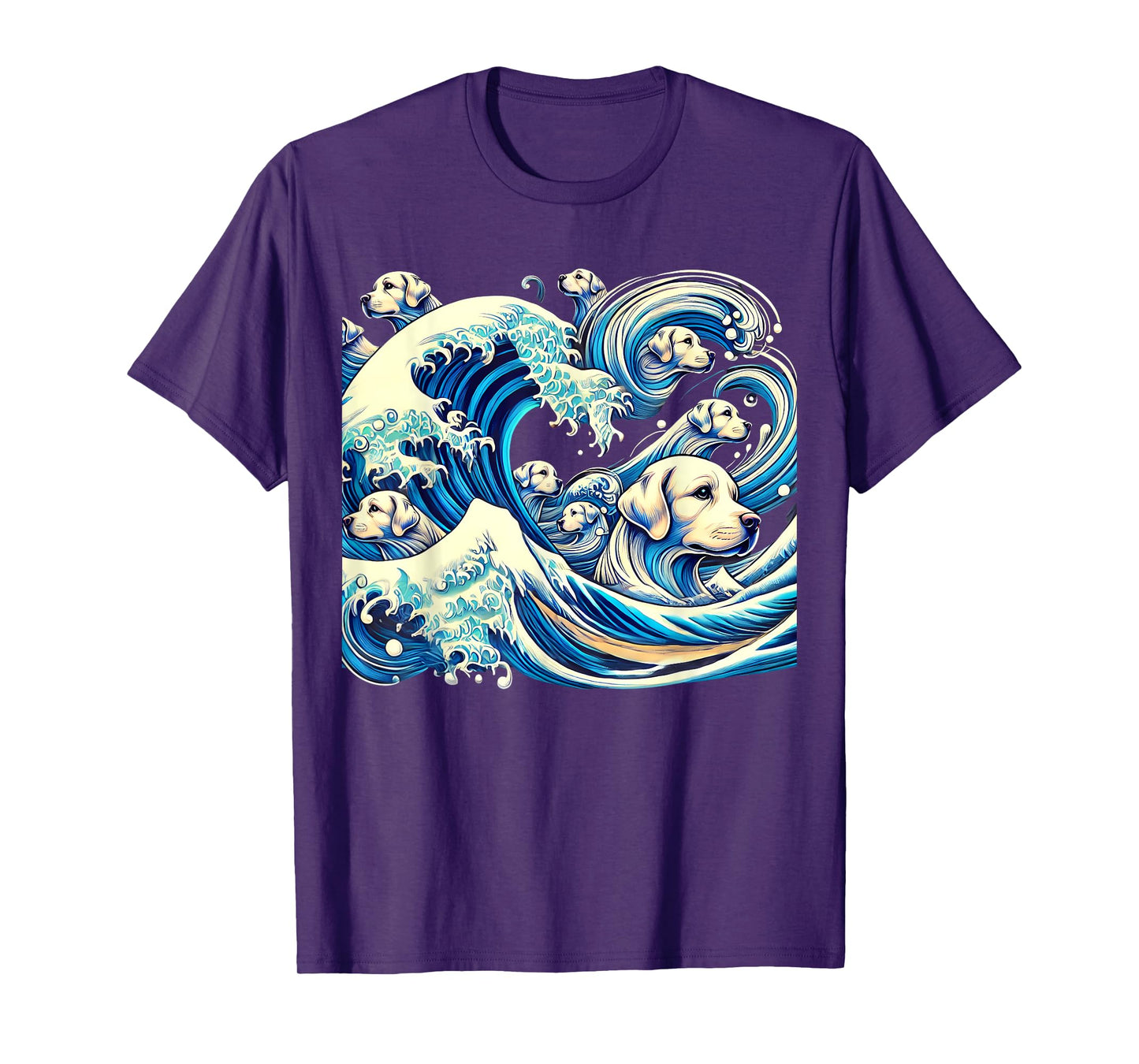 White Labrador Retriever Blue Dogs Wave Lab Puppy Japan Art T-Shirt