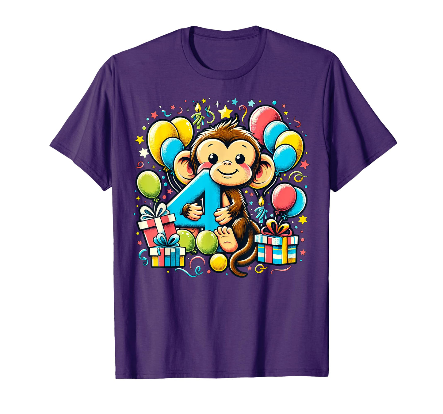 Monkey 4th birthday boy girl 4 years old fourth four Monkey T-Shirt
