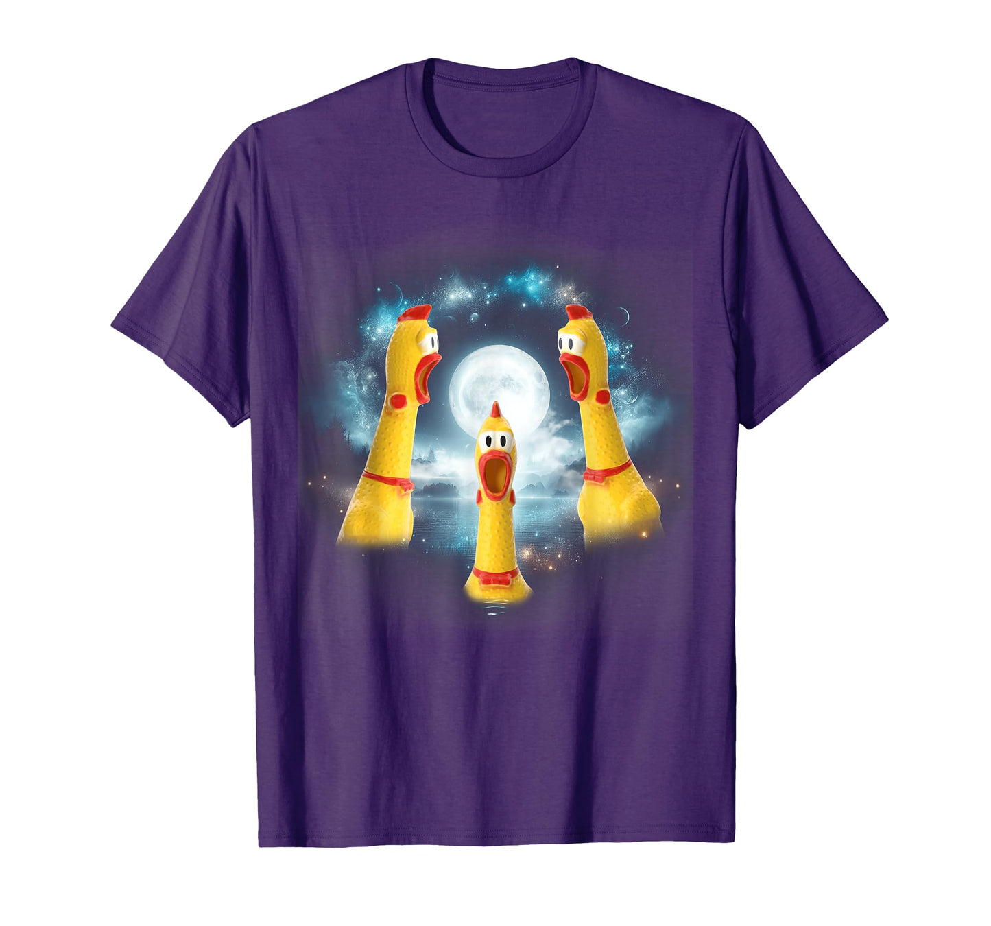 Three Rubber Chicken Moon Funny Screaming Fowl CursedJoke T-Shirt