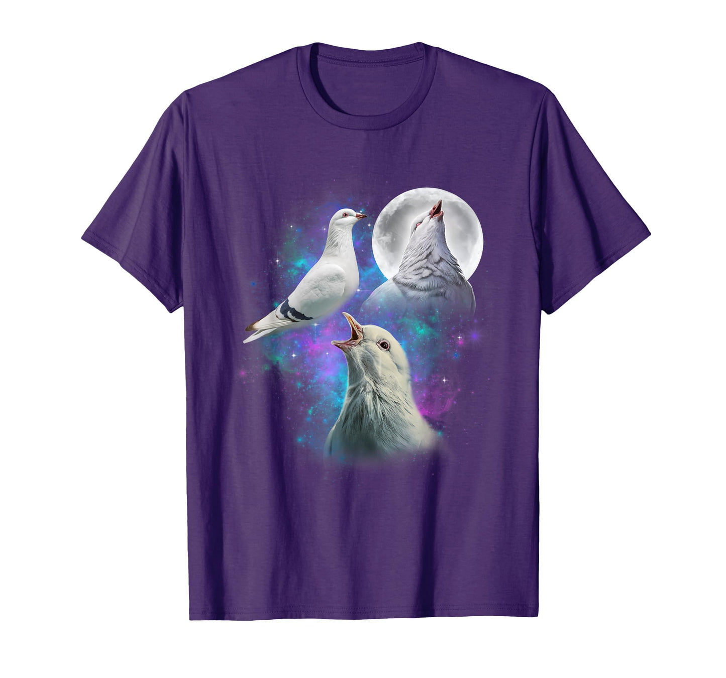 Three White Pigeons Howling At The Moon Funny Pigeon T-Shirt