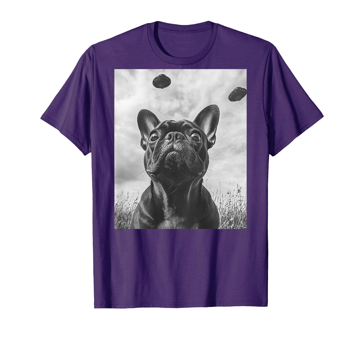 Funny graphic French Bulldog Frenchie UFO Alien Funny weird T-Shirt for Men Women Kids