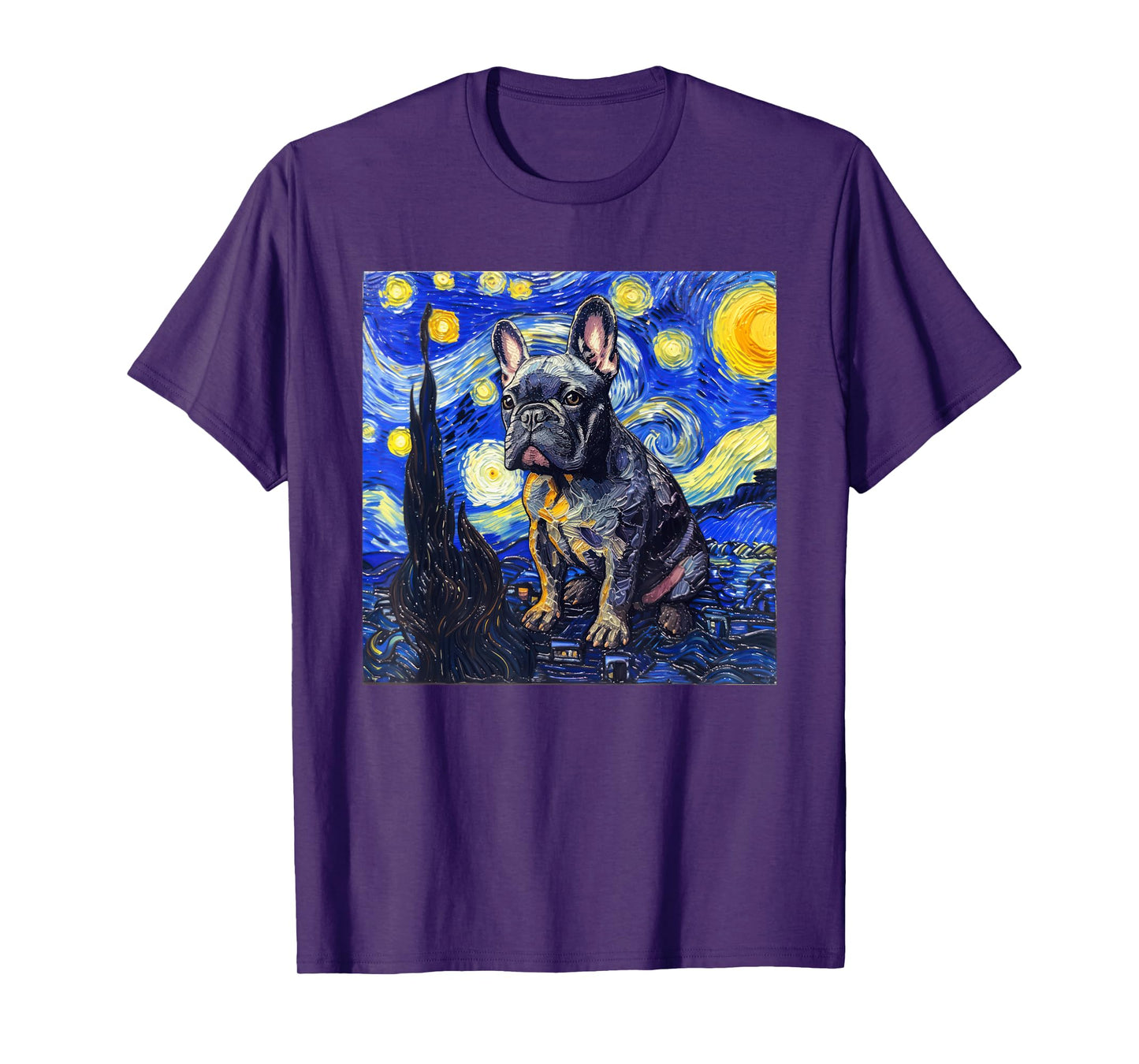French Bulldog Dog Van Gogh Style Starry Night Men Women Girls Kids T-Shirt