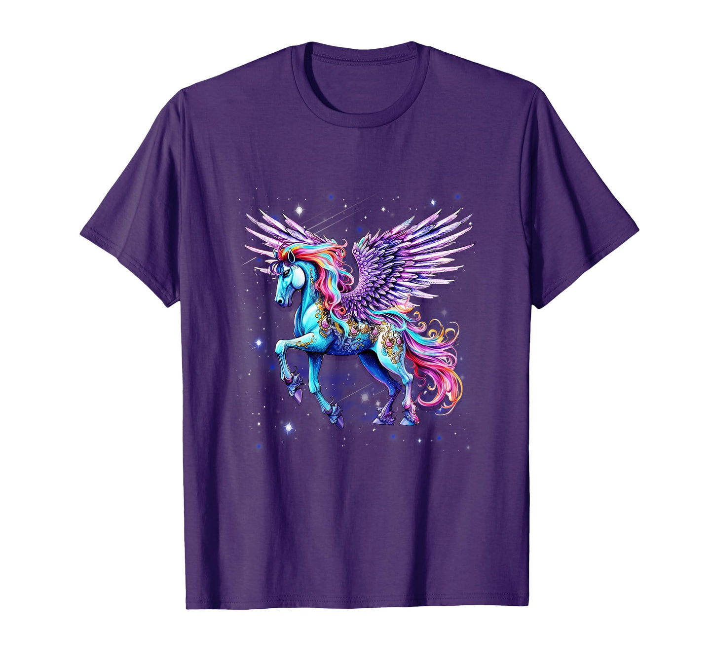 Rainbow Wings Unicorn Pegasus Fantasy Art T-Shirt