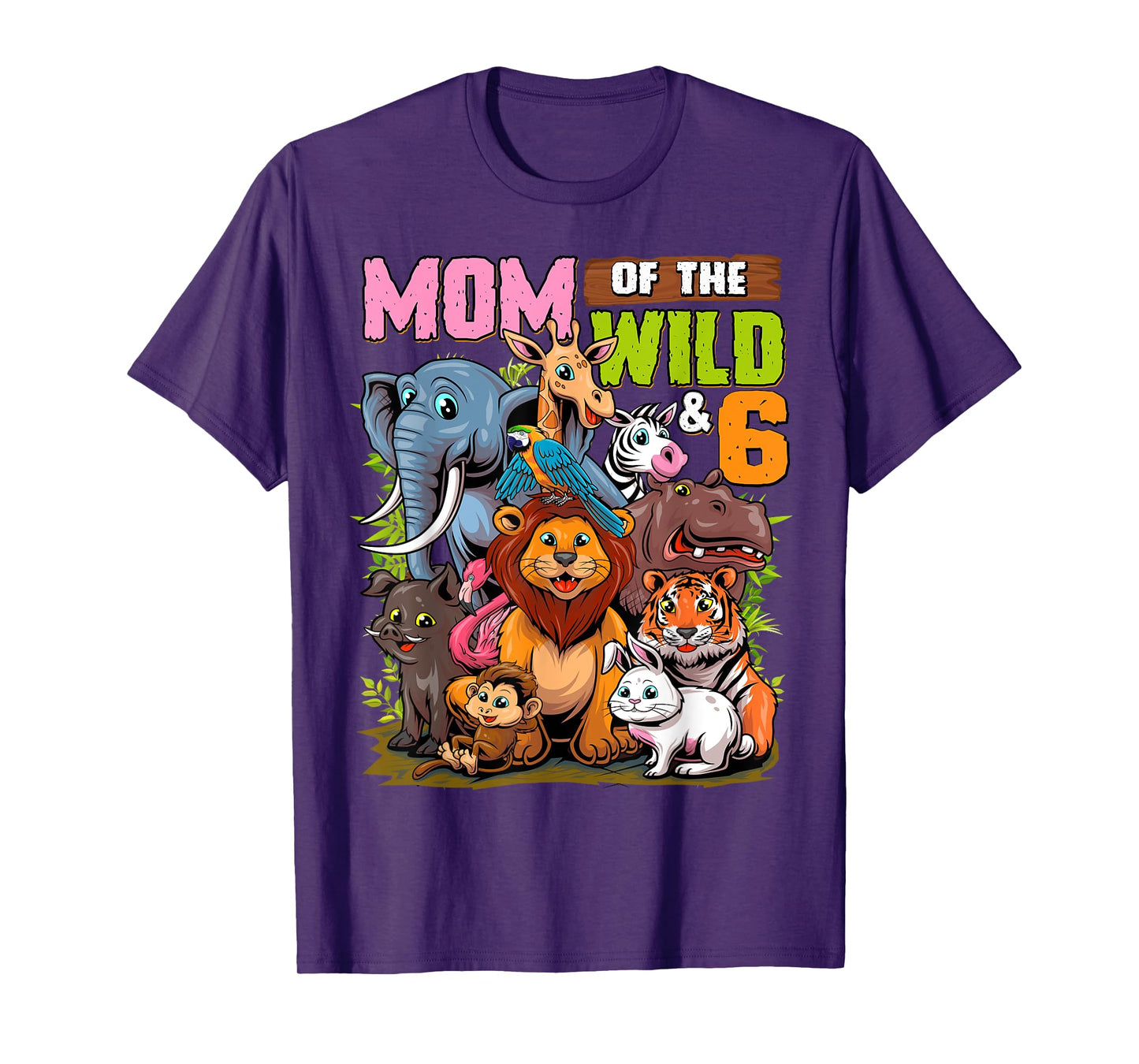 Mom of the Wild & 6 Zoo Theme Jungle Animal 6th Birthday T-Shirt
