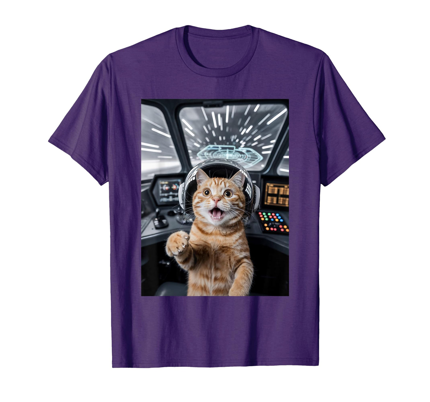 Funny Cat Selfie UFO Spaceship Cat Graphic T-Shirt for Men Women