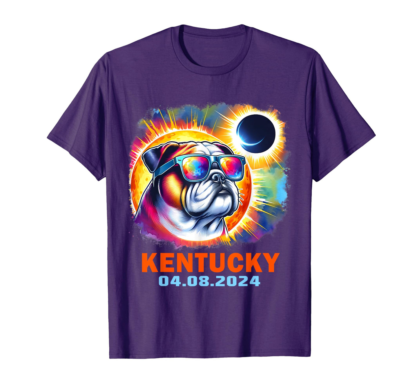Colorful Bulldog Total Solar Eclipse 2024 Kentucky Men Women Kids T-Shirt