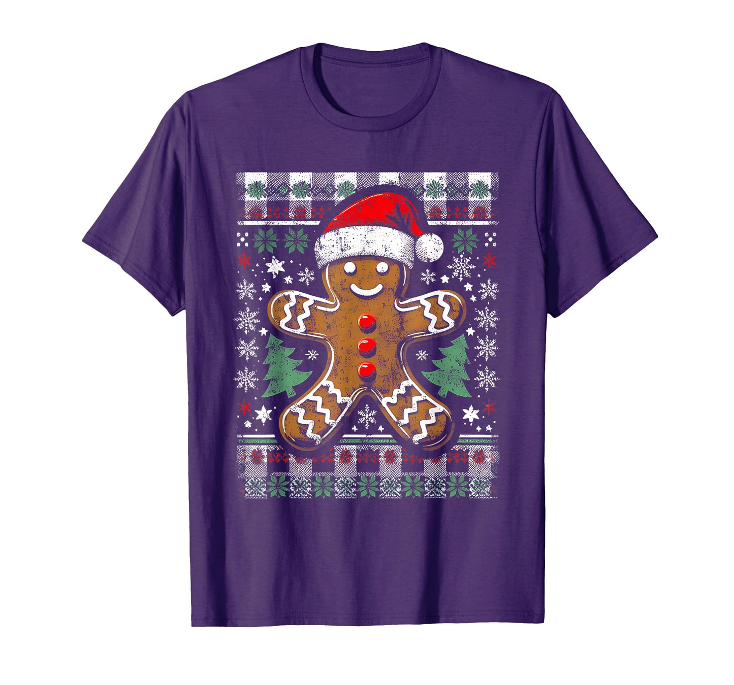 Checkered Gingerbread Man Distressed Ugly Christmas Pajamas T-Shirt