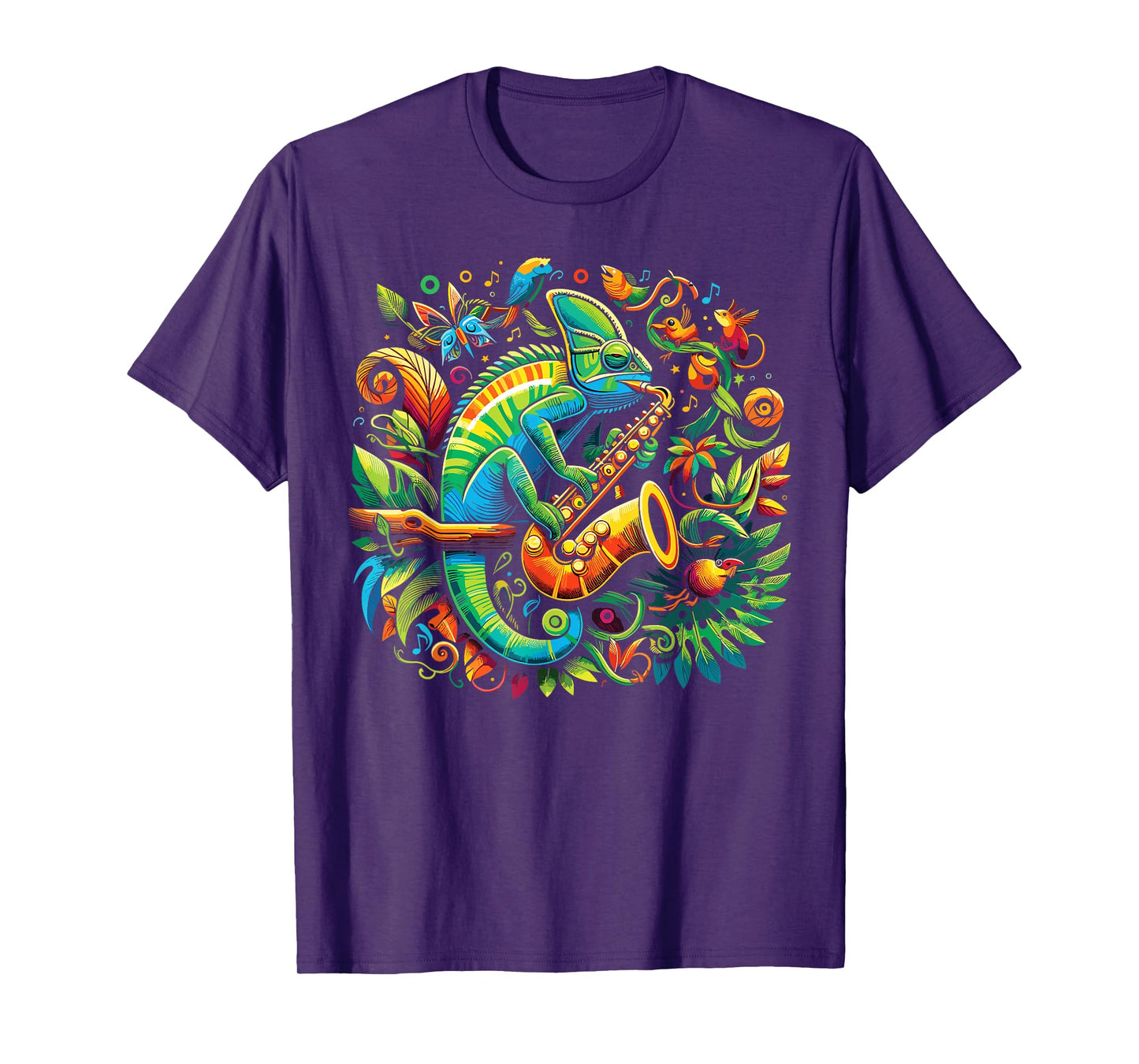 Colorful Chameleon Playing Saxophone | Sax Music Art T-Shirt