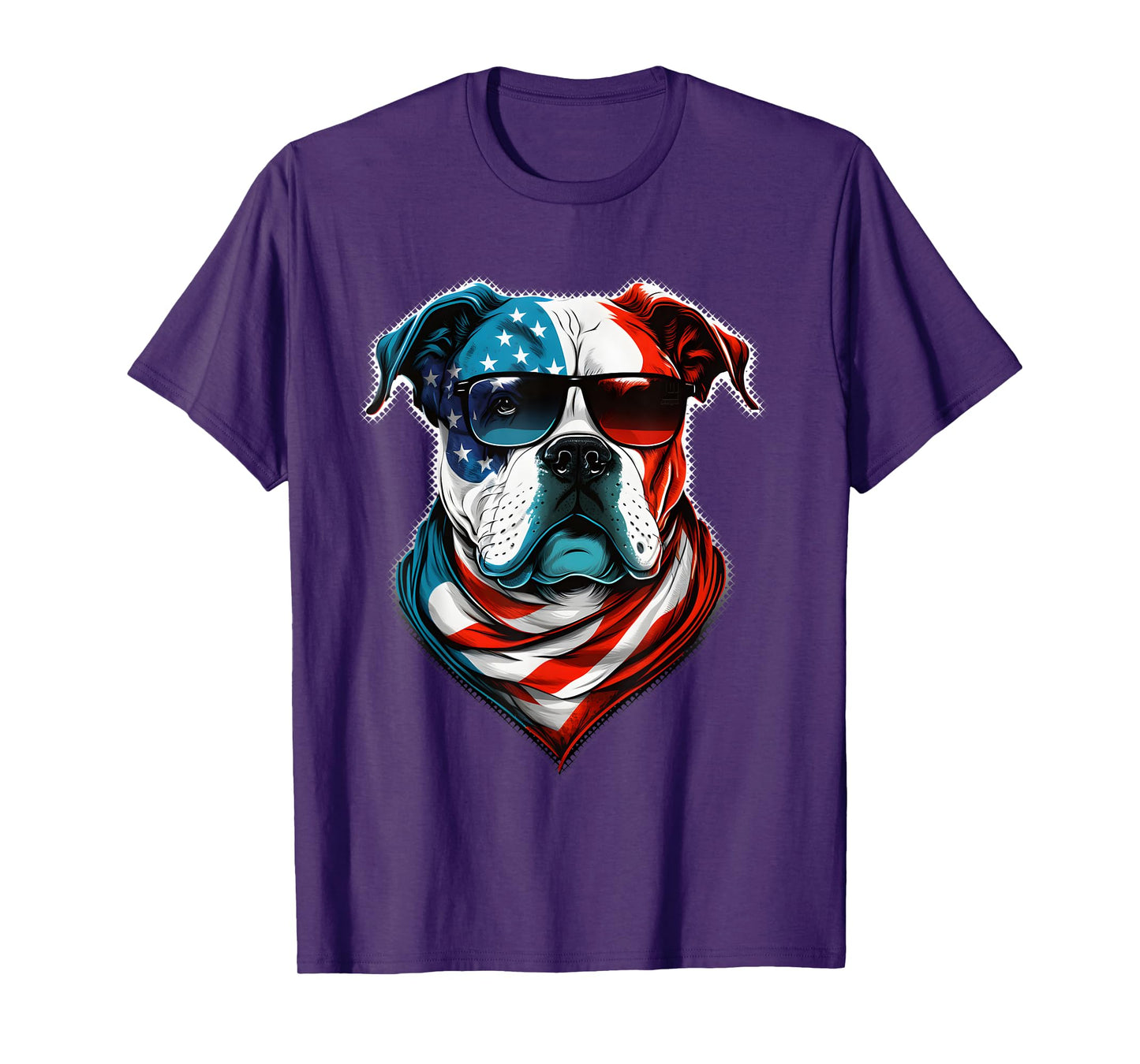 American Bulldog Dog Red White Blue American Flag Sunglasses T-Shirt