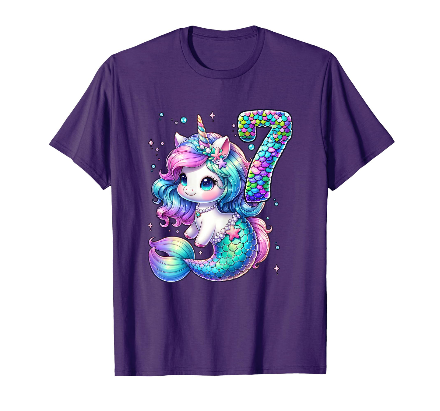 Unicorn Mermaid 7th Birthday 7 Year Old Party Girls Outfit T-Shirt