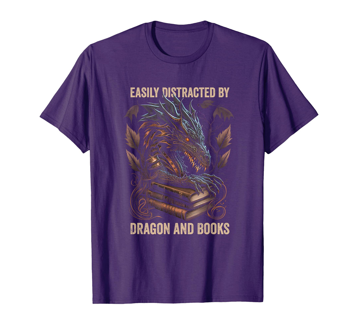Easily Distracted By Dragons And Books Nerd Dragon Book T-Shirt