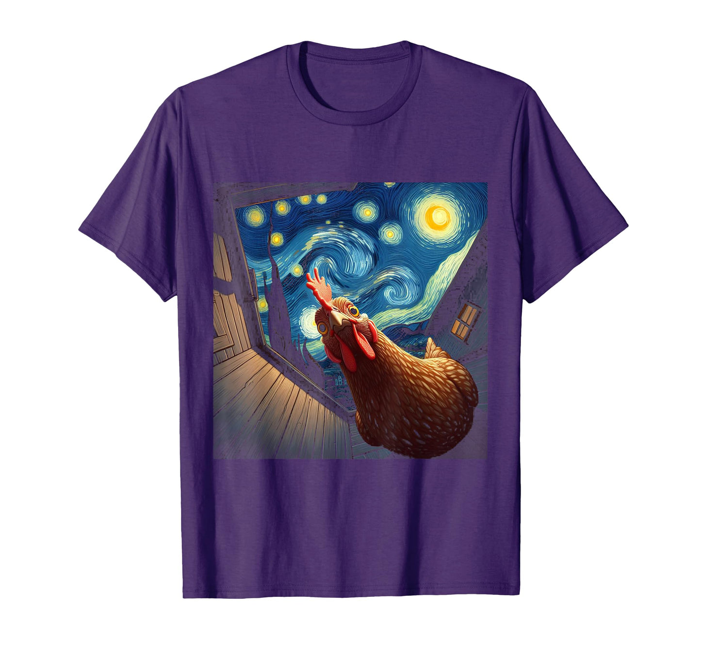 Van Gogh Funny Chicken Starry Night Art T-Shirt
