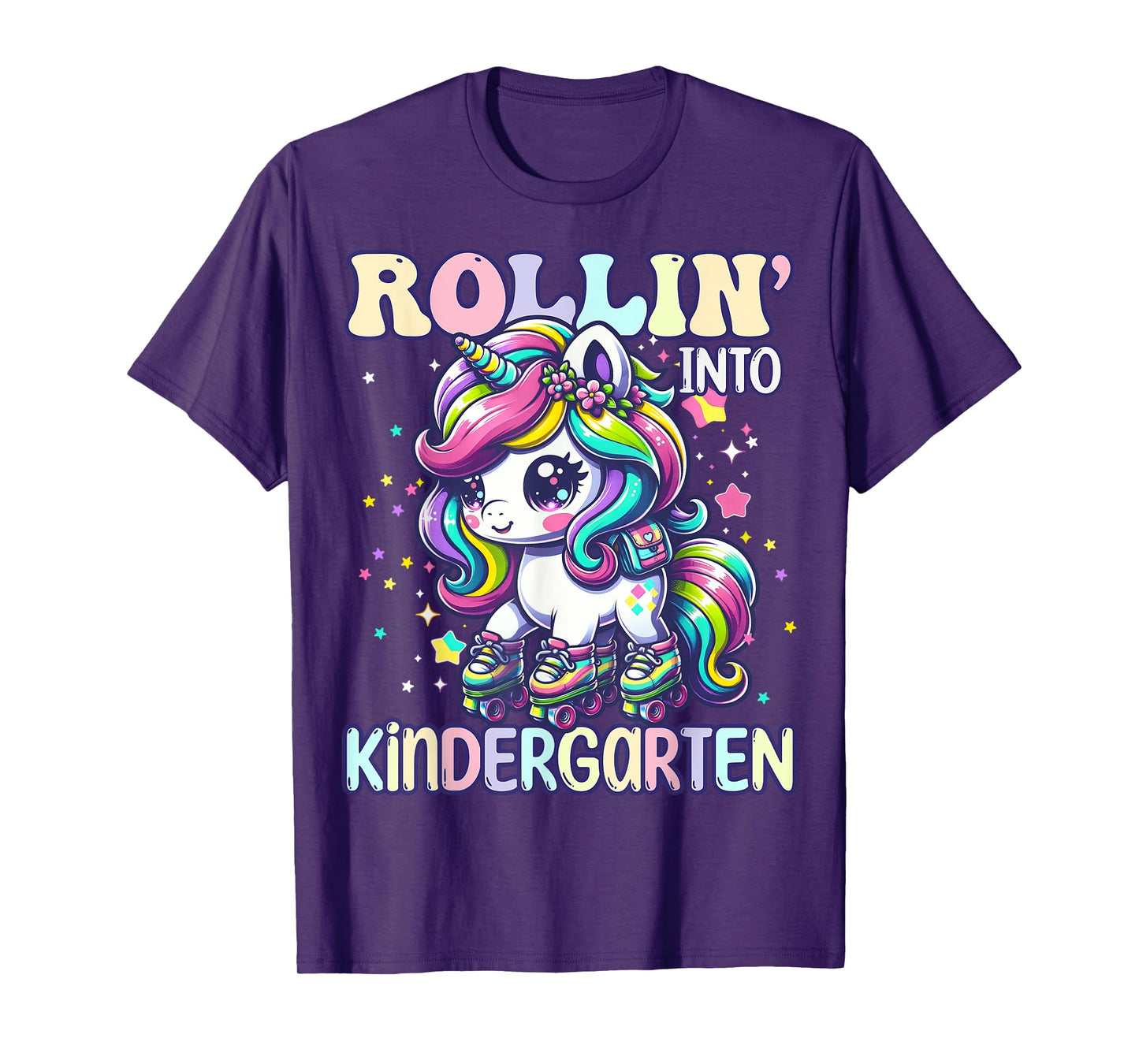 Kindergarten Back To School First Day Girls Rollin Unicorn T-Shirt