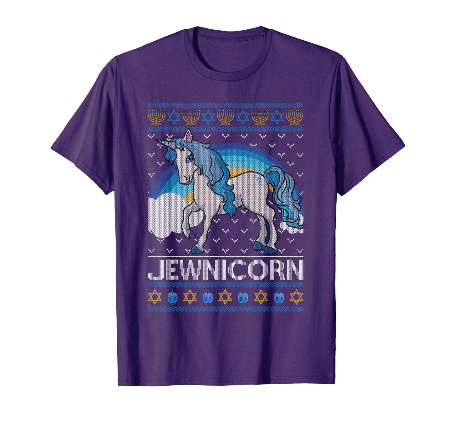 Funny Jewnicorn Jewish Unicorn Menorah Ugly Hanukkah Sweater T-Shirt