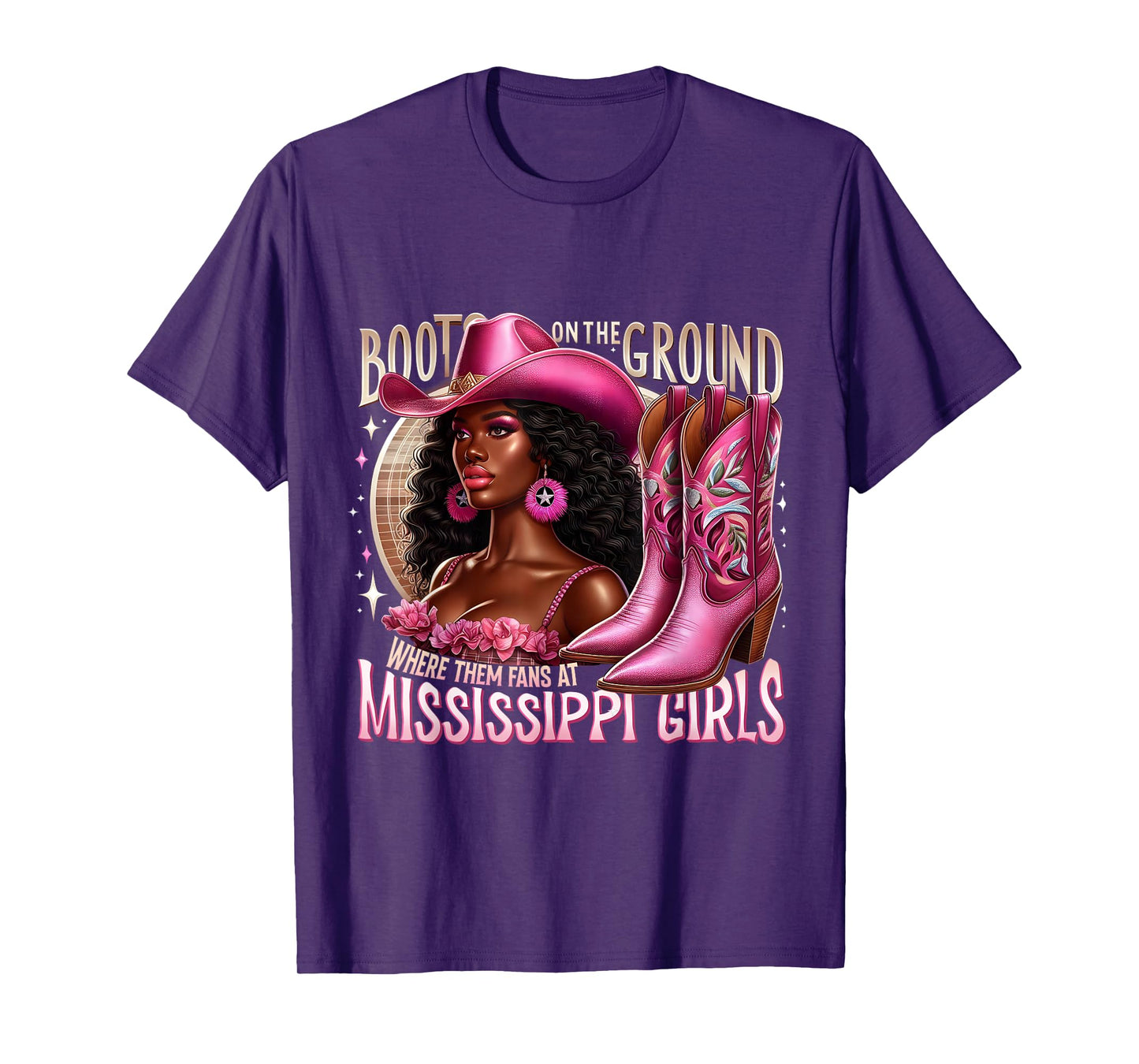 Mississippi Girls Boots on the Ground Melanin Cowgirl T-Shirt