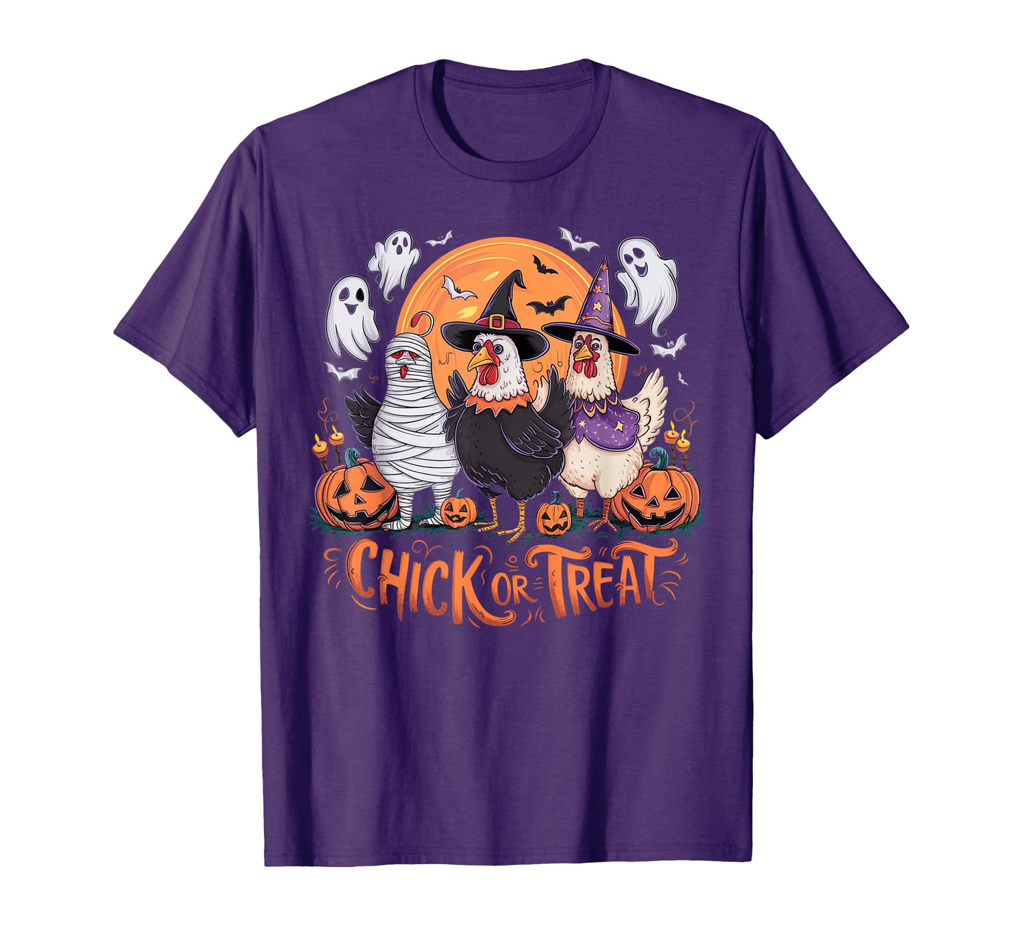 Halloween Chick Or Treat Pumpkin Spooky Witch Chicken Farmer T-Shirt