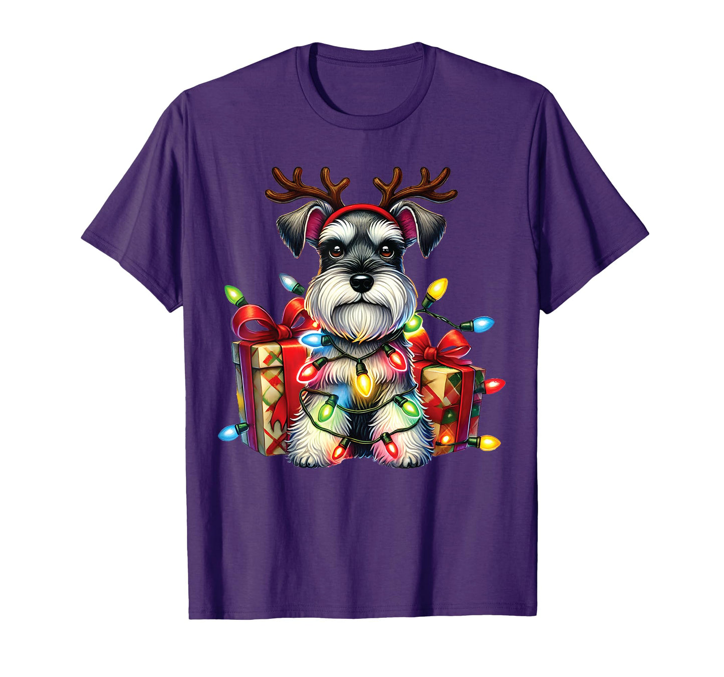 Miniature Schnauzer Dog Lovers Reindeer Christmas Lights T-Shirt
