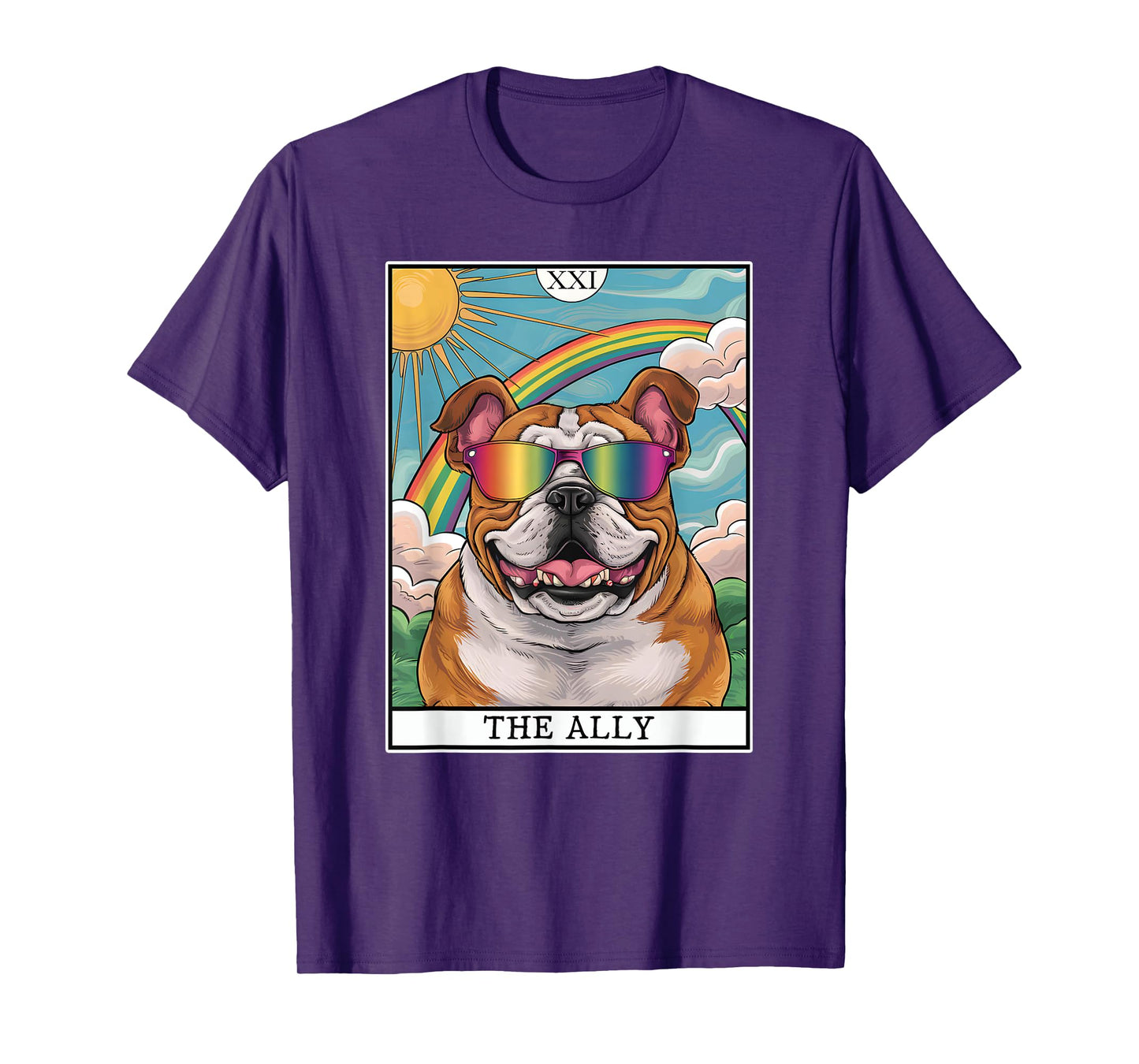 Funny Ally Dog English Bulldog Sunglasses LGBTQ Pride T-Shirt