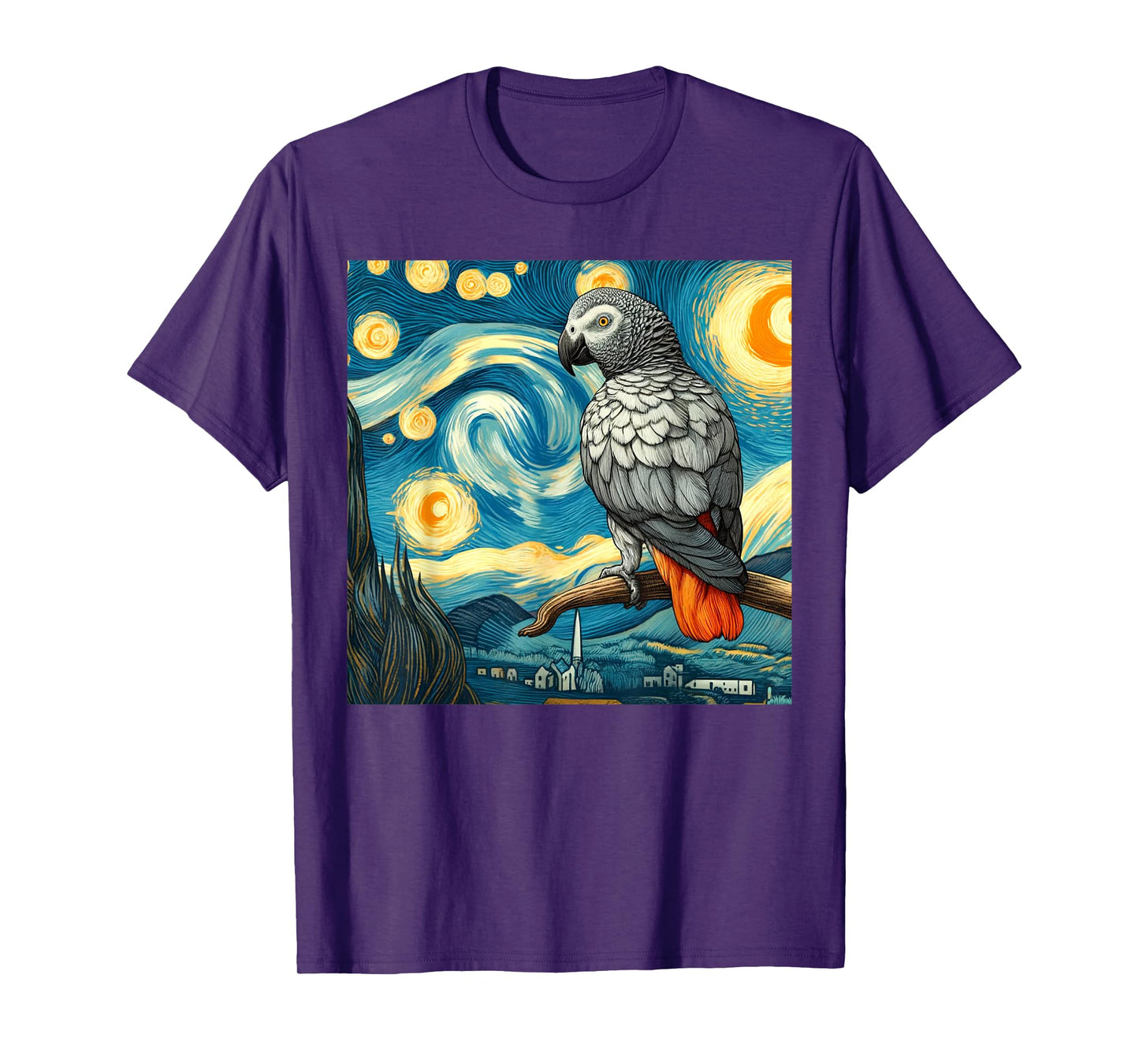 African Grey Parrot Owner Bird Lover Starry Night Van Gogh T-Shirt