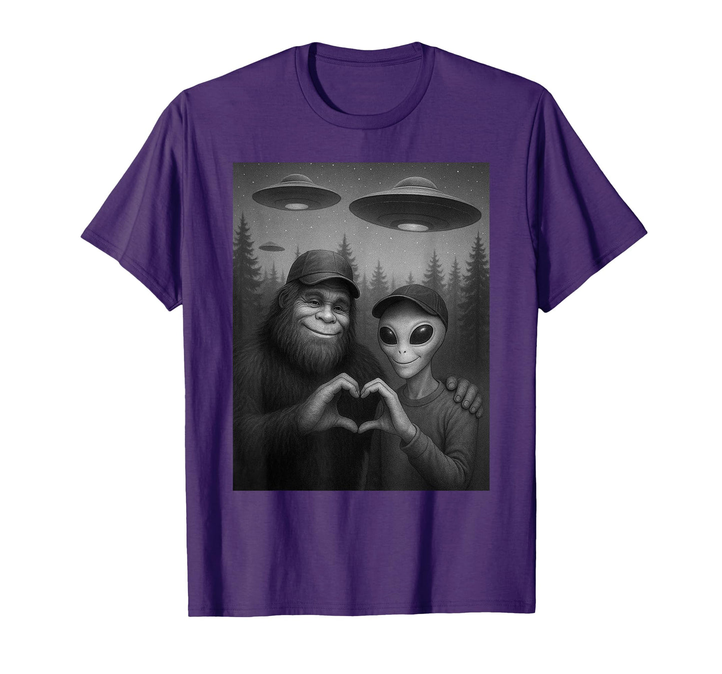 Funny Bigfoot and Alien Sasquatch Love Hand Sign Boys Kids T-Shirt