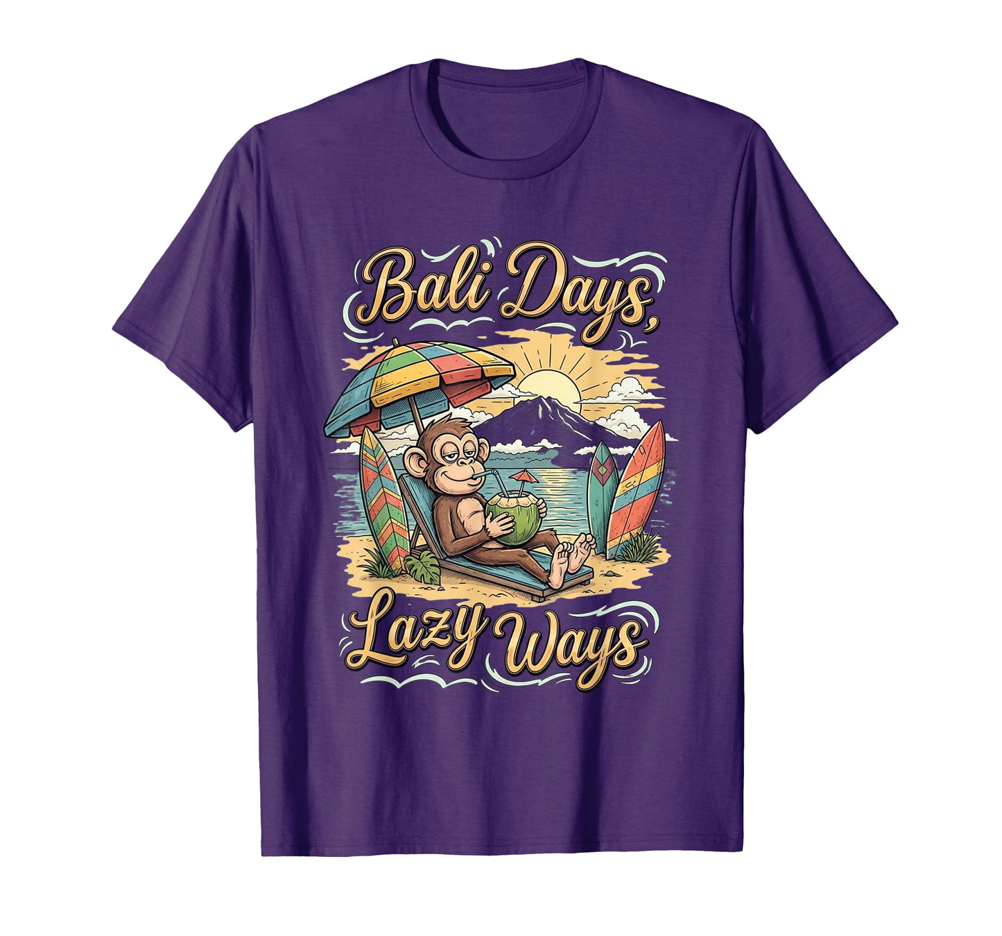 Bali Days Lazy Monkey Beach Vacation Graphic Souvenir T-Shirt