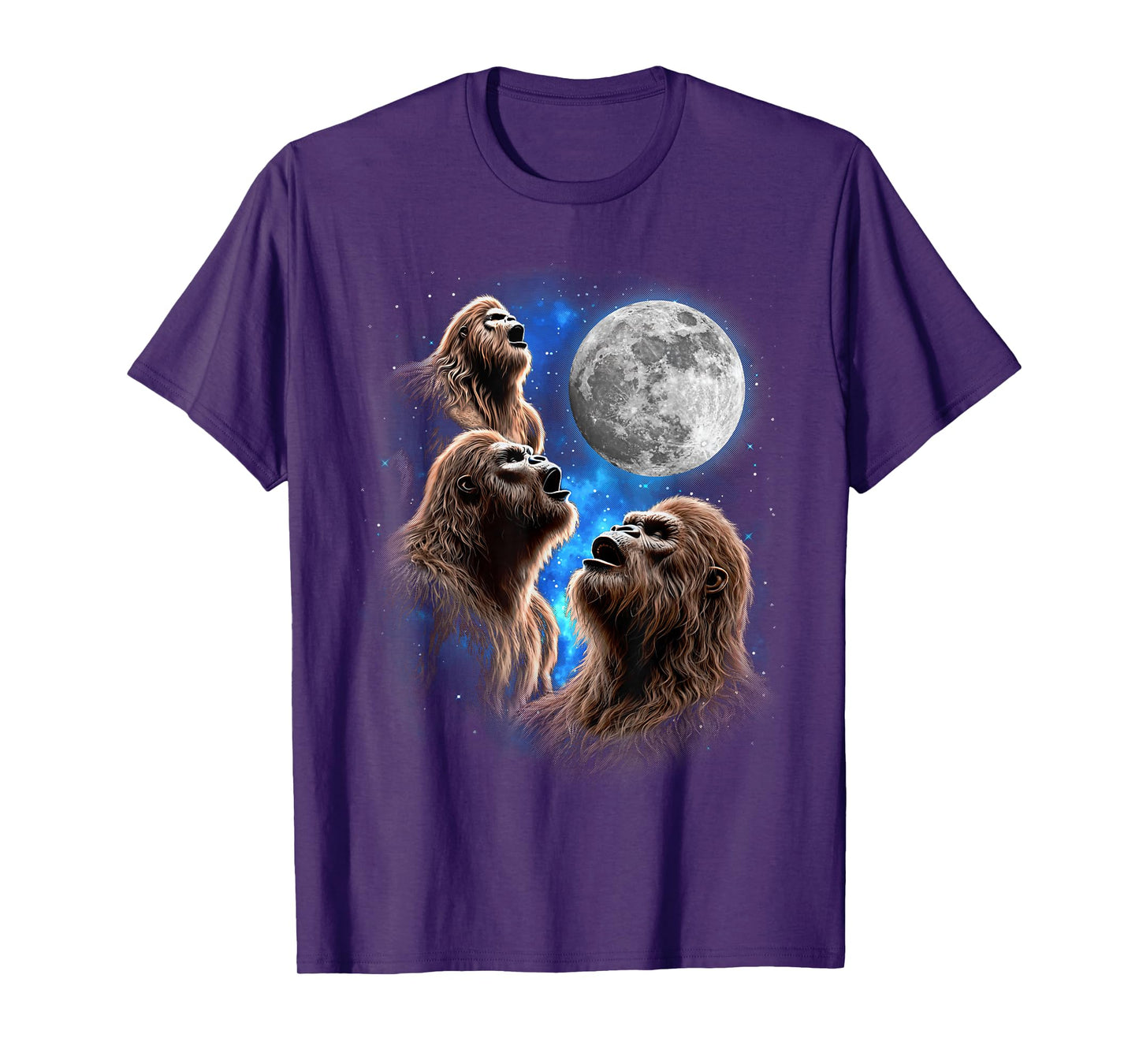 Three Bigfoot Moon Howling Funny Meme Weird Sasquatch Space T-Shirt