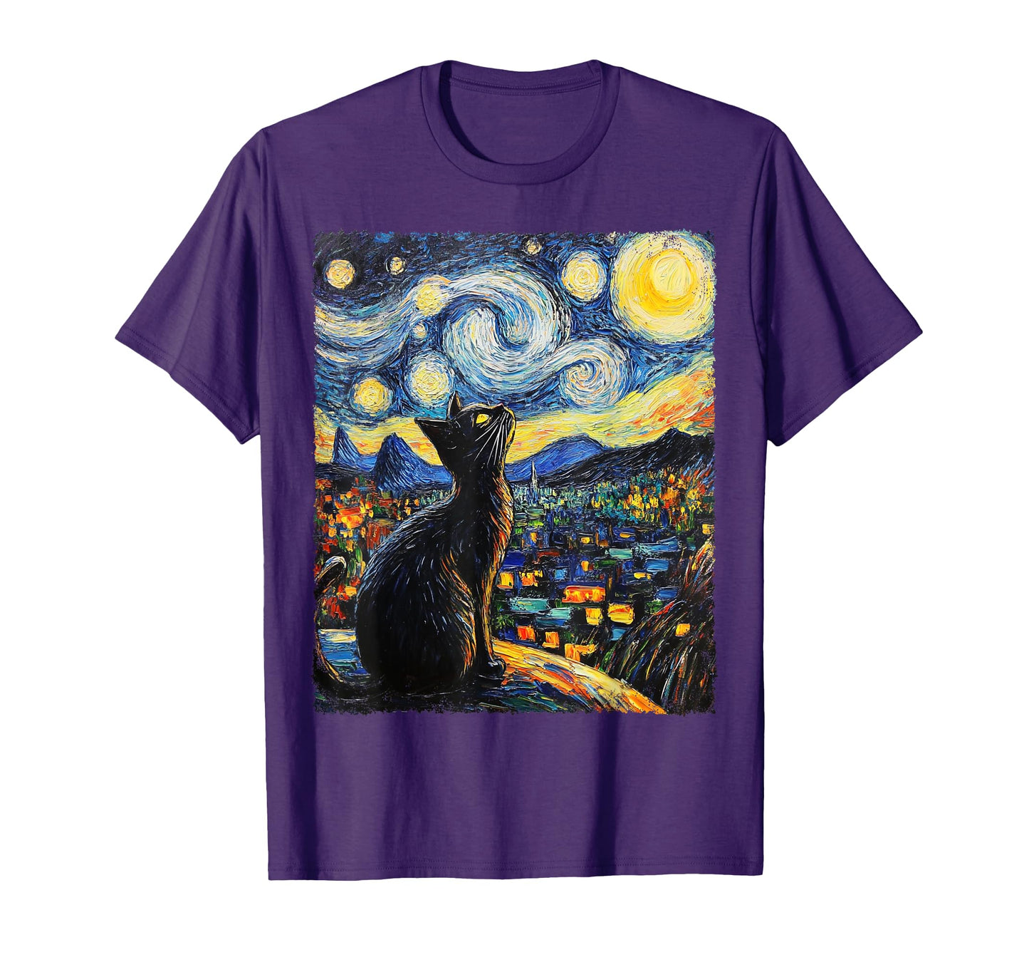 Modern Art Painting Van Gogh Starry Night Kitten T-Shirt
