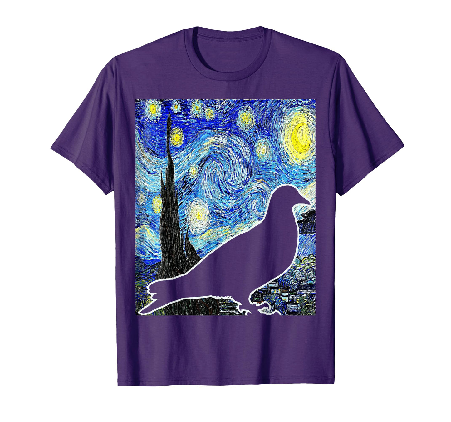 Pigeon Starry Night Van Gogh Birdwatching Ornithology T-Shirt