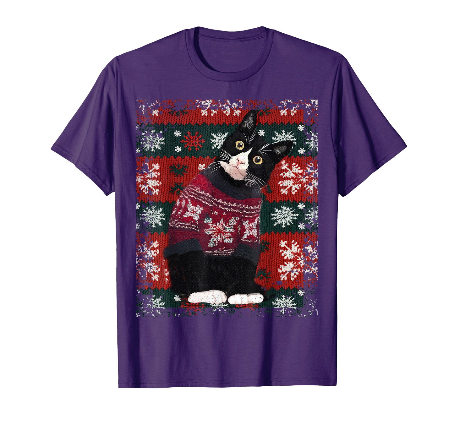 Christmas Tuxedo Cat Santa Sweater Ugly Xmas Funny T-Shirt