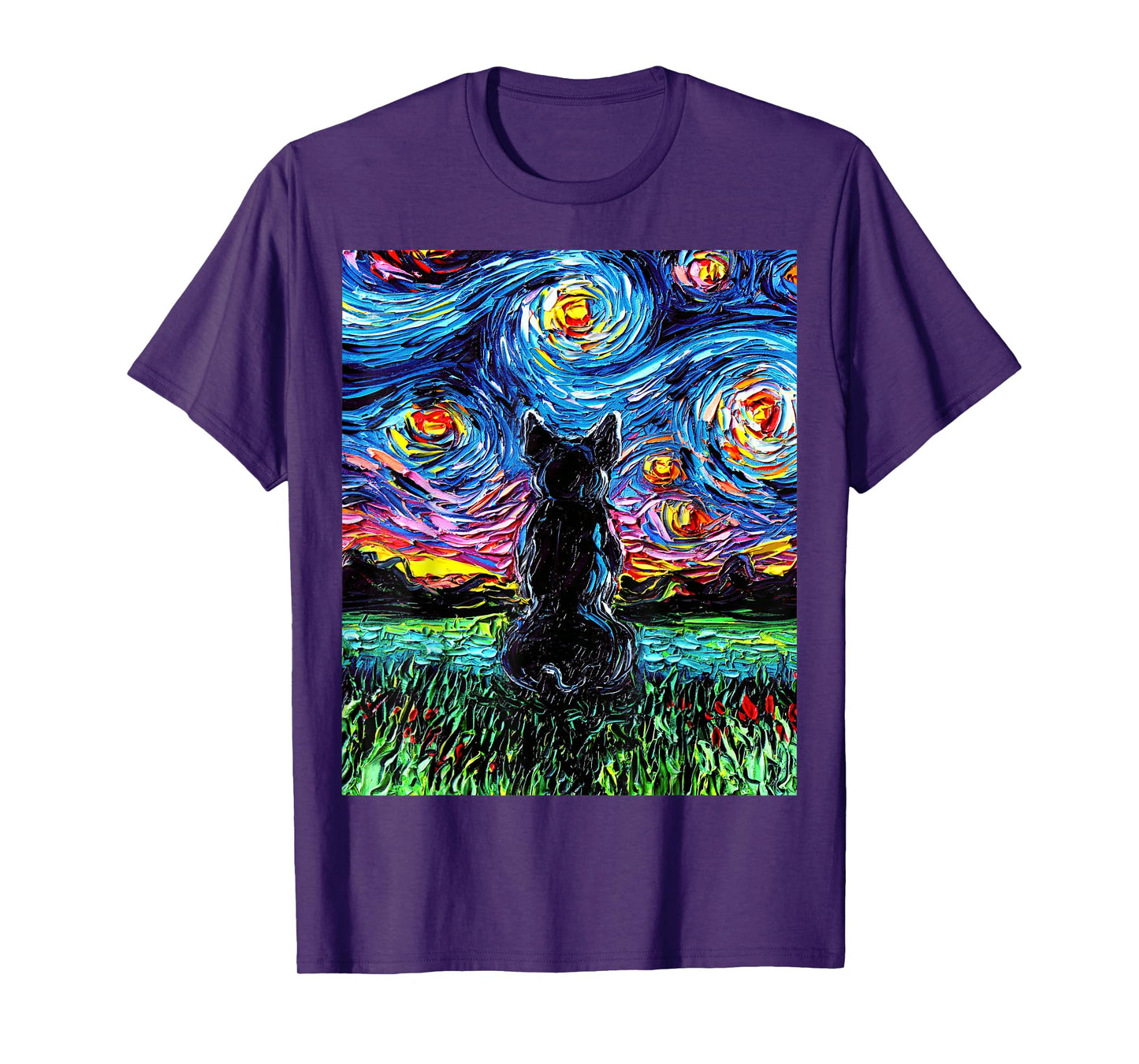 French Bulldog Starry Night Frenchie Dog Back Art by Aja T-Shirt