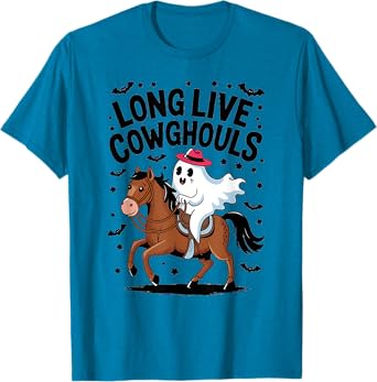 Long Live Cowghouls Spooky Cowgirl Riding Ghost Horse T-Shirt
