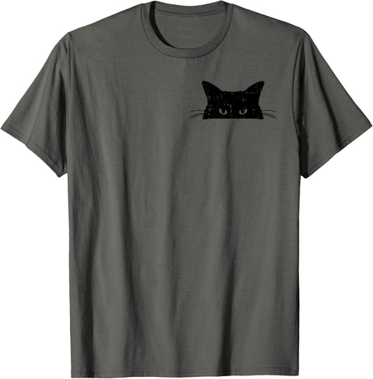 Peeking Black Cat Pocket Cute Men Women Kids Boys Girls T-Shirt