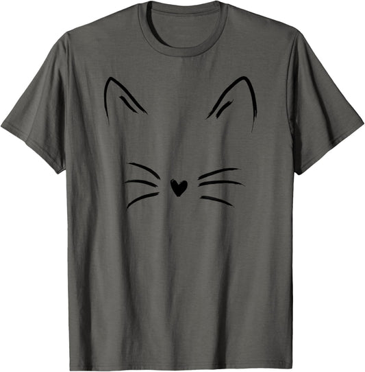 Women's Cat Face Whiskers Print Tee Kitty lover T-Shirt T-Shirt