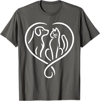 Dog Puppy and Baby Cat Heart - Animal Dog & Cat Heart T-Shirt