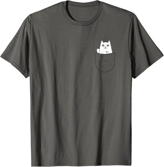 Cat Middle Finger Pocket Funny Cat T-Shirt