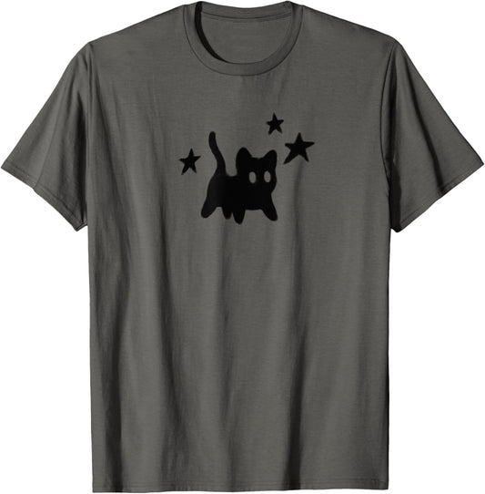 Y2K 90s Scary Cat Tomcat is Scared under Starry T-Shirt