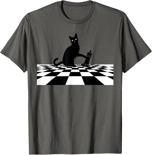 Ornery Cat Tipping Chess Piece Checkmate T-Shirt Tee T-Shirt