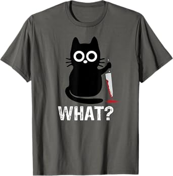 What? - Funny Cat With Knife Graphic Design T-Shirt