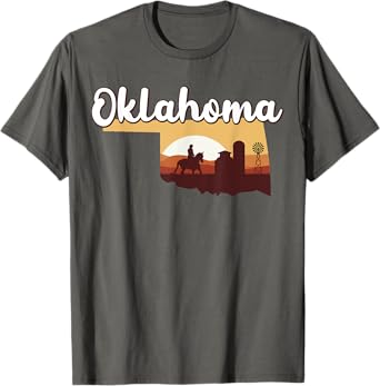 Oklahoma Map Horse Riding Cowboy Barn Windmill Souvenir T-Shirt