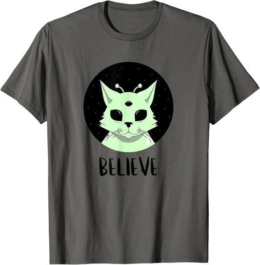 Cat Alien UFO Martian Ufologist Space Believe T-Shirt
